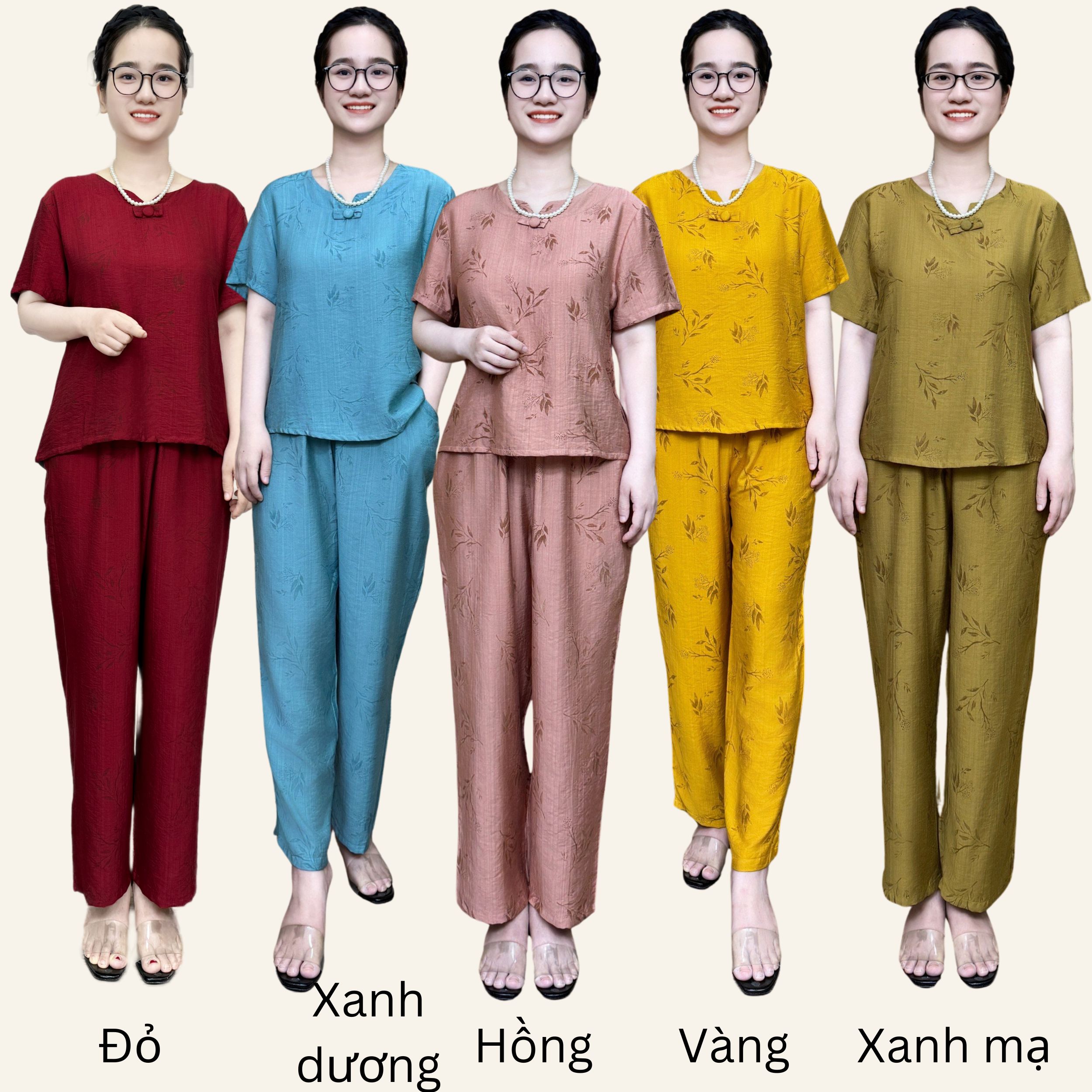 Bộ đồ trung niên OBBM Store, đồ bộ mặc nhà cho mẹ đũi tơ mềm mát không nhăn ms543